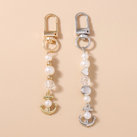 Nautischer Anker Künstliche Perlenimitat Schlüsselanhänger Künstliche Perlen Bag Charm Gold Silber Zinklegierung Maritime Stil Damen Schmuck Zubehör