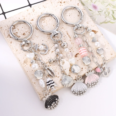Portachiavi alla Moda a Tema Oceano in Lega con Perle Artificiali Ancora Conchiglia Ciondolo per Borsa Regalo Donna