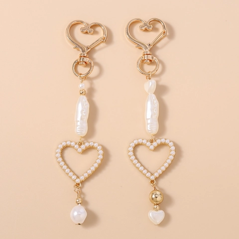 Mode Zinklegierung Herz Perle Schlüsselanhänger Für Damen Barock Stil Künstliche Perle Gekrald Taschenanhänger Herz Schlüsselring