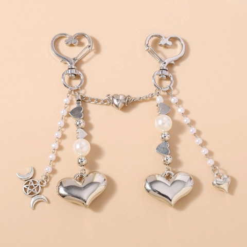 Portachiavi per Coppia Cuore Magnetico in Lega di Zinco Fiocco Dolce Perla Artificiale Lettera ECG Ciondolo per Borsa Regalo San Valentino Gioielli