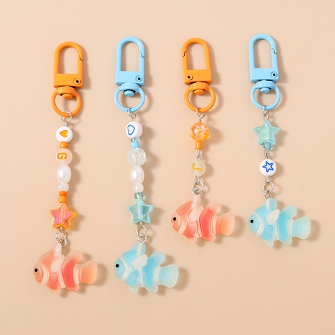 Llavero de Cuentas de Pez Payaso Con Cuentas de Estrella Corazón Letra Colgante para Bolso de Animal para Mujeres Niños Joyería