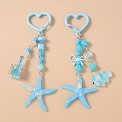 Oceaan Thema Hars Kralen Zeester Vis Sleutelhanger Met Hart Haak Miniatuur Beker Tas Hanger Voor Vrouwen Sieraden