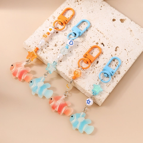 Llavero de Cuentas de Pez Payaso Con Cuentas de Estrella Corazón Letra Colgante para Bolso de Animal para Mujeres Niños Joyería
