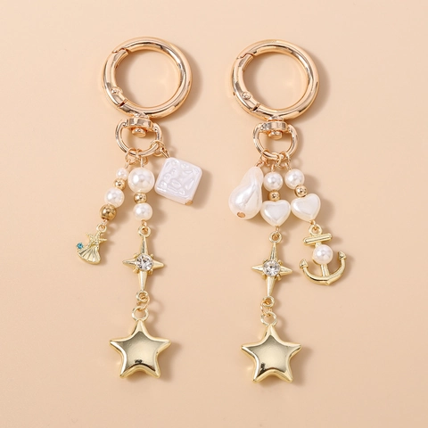 Portachiavi in Lega Trendy Con Pendenti a Stella Ancore e Conchiglie in Perla Artificiale Strass per Donna Gioielli per Borse