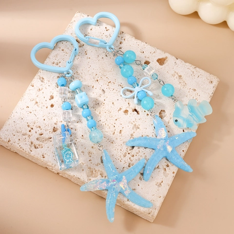 Oceaan Thema Hars Kralen Zeester Vis Sleutelhanger Met Hart Haak Miniatuur Beker Tas Hanger Voor Vrouwen Sieraden