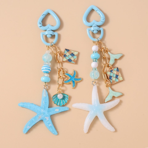 Portachiavi Moda Tema Oceano Con Chiusura A Cuore Ciondolo In Resina Stella Marina Conchiglia Pendente Per Borsa Con Perline A Righe Regalo Donna
