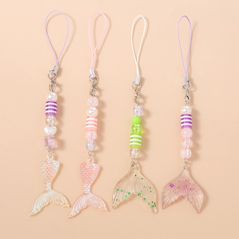 Ciondolo per Cellulare a Forma di Coda di Sirena con Perline in Lega e Perle Artificiali con Brillantini per Donna Moda