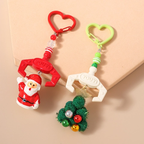 Weihnachten Weihnachtsmann Und Baum Perlen Schlüsselanhänger Mit Herz Karabiner Greifarm Stil Tasche Anhänger Festliche Deko