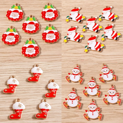 Christmas Enamel Alloy Santa Claus Snowman Wreath Stocking DIY Jewelry Pendants Festive Charms For Earring Necklace Making