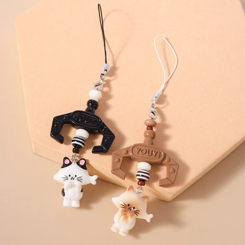 Ciondolo per Telefono Creativo in Resina a Forma di Gatto e Artiglio di Macchina Peluche Simpatico Portachiavi Animale per Decorazione