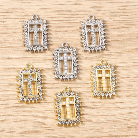 Rectangular Cross Charms Alloy Rhinestone Faux Artificial Pearl Pendants For DIY Jewelry Making Necklace Bracelet Religious Style Women Accessory