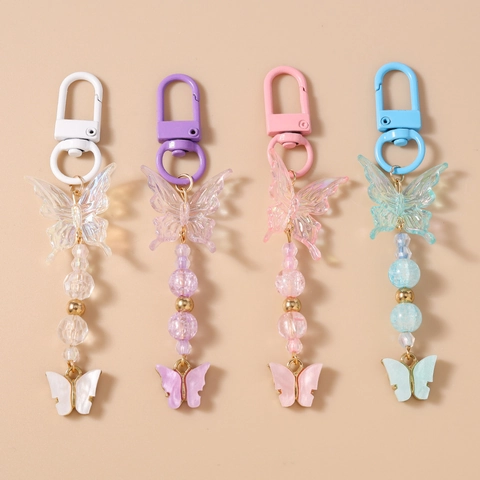 Mode Acryl Irisierender Schmetterling Perlen Schlüsselanhänger Taschenanhänger Damen Süßer Tieranhänger Schlüsselring Schmuck