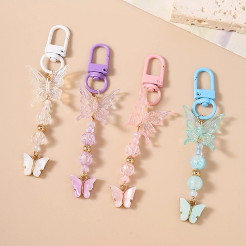 Mode Acryl Irisierender Schmetterling Perlen Schlüsselanhänger Taschenanhänger Damen Süßer Tieranhänger Schlüsselring Schmuck