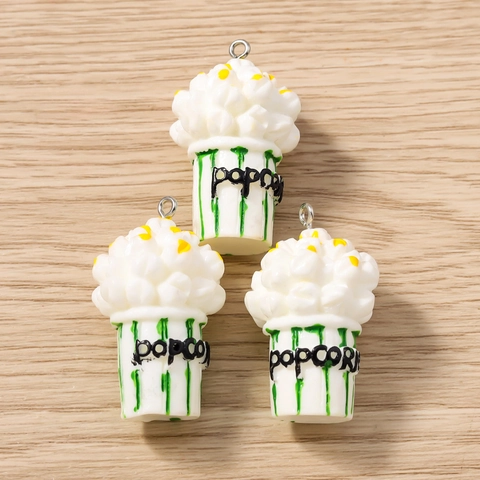 Creative Simulation Popcorn Bucket Resin Charms DIY Jewelry Accessories Fun Food Play Pendants For Keychain Bag Decor
