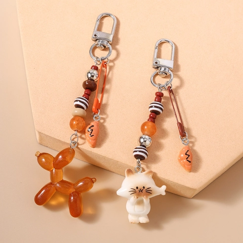 Fashion Beaded Acrylic Balloon Dog Keychain Cute Cat Charm Pendant Handbag Decor Croissant Accent Keyring For Daily Accessory