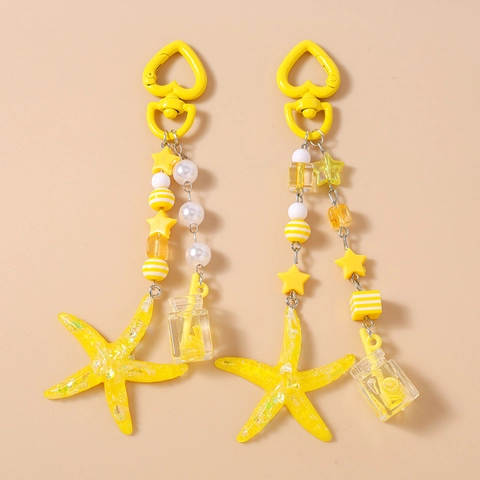 Zomer Zeester Beaded Sleutelhanger Voor Vrouwen Geel Hars Ster Hart Drankfles Tas Charm Mode Sieraden Hangend Ornament