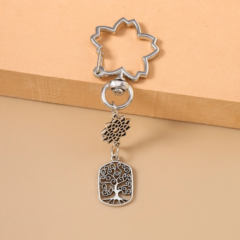 Portachiavi Vintage in Lega di Zinco Albero della Vita Fiore Cavo Gancio Sakura Ciondolo per Borsa Accessorio Gioielli Regalo