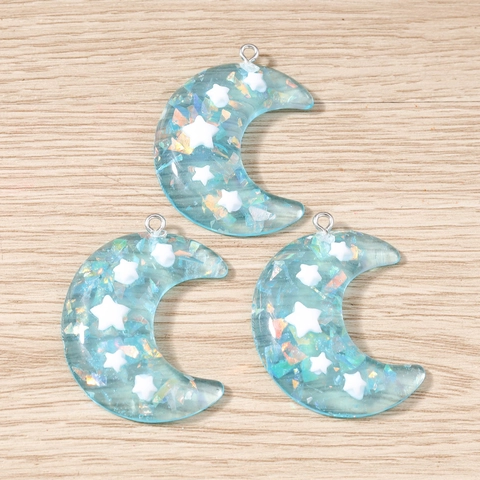 Resin Moon Star DIY Pendants With Sequins Colorful Crescent Moon Charms For Necklace Bracelet Keychain Jewelry Making