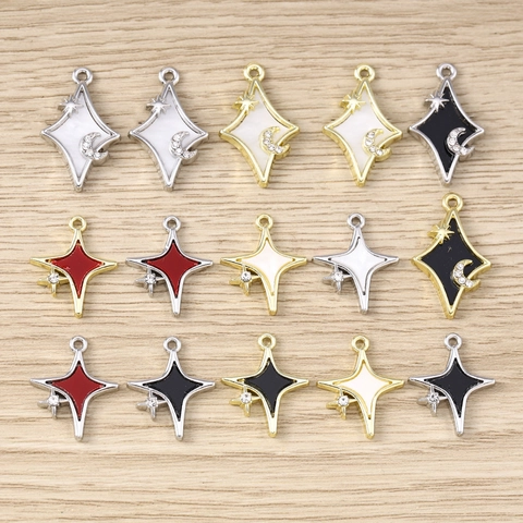 Zinklegierung Stern Mond Anhänger Strass Emaille Charms Für DIY Halskette Armband Ohrring Schlüsselanhänger Schmuckherstellung