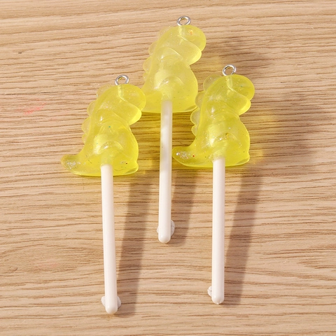 Cartoon Dinosaur Lollipop Resin Charms Translucent Glitter Pendants For DIY Bracelet Necklace Keychain Jewelry Making Accessories