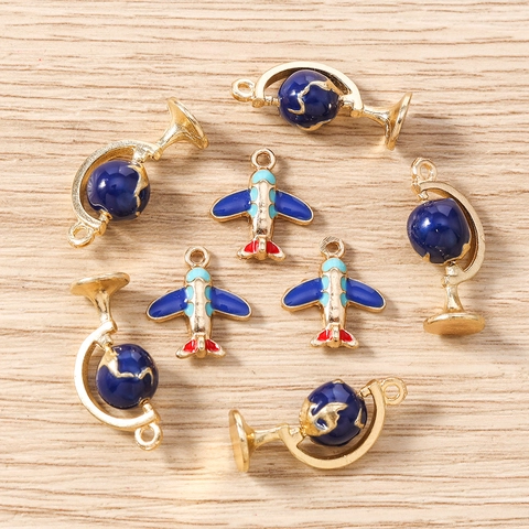 Dijes de Esmalte de Avión y Globo Aleación Bañado en Oro Pendants de Goteo de Aceite Para Fabricación de Joyas Pendientes Pulsera