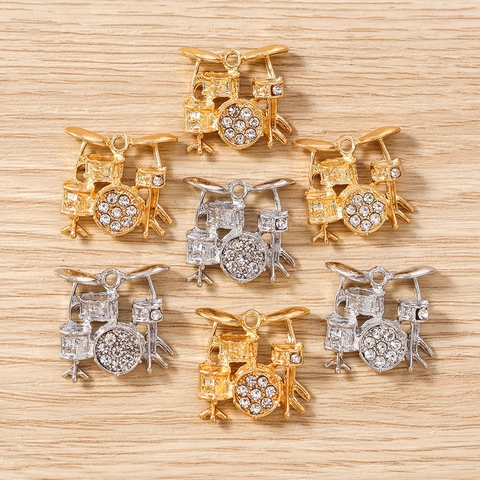 Ciondolo Batteria in Lega di Zinco con Strass Accessori per Gioielli Fai da Te Oro Argento Strumento Musicale per Collana Bracciale