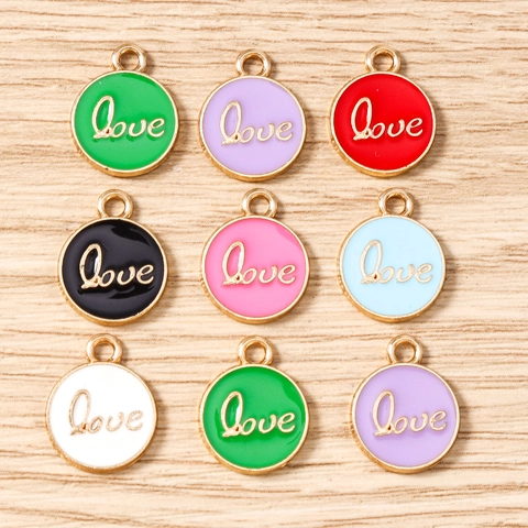 Alloy Enamel Round LOVE Letter Pendants DIY Jewelry Findings Charm For Necklace Bracelet Earrings Keychains Making Accessory