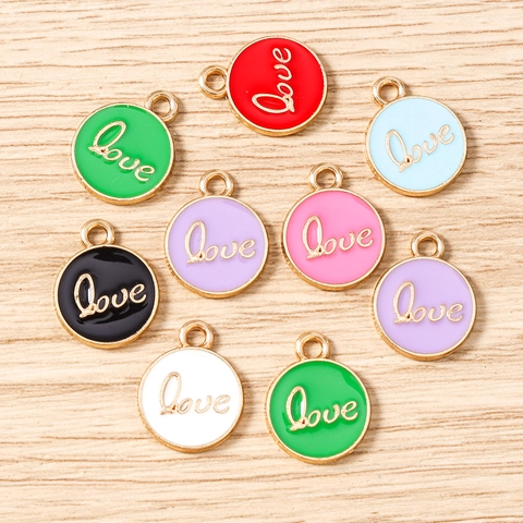 Alloy Enamel Round LOVE Letter Pendants DIY Jewelry Findings Charm For Necklace Bracelet Earrings Keychains Making Accessory