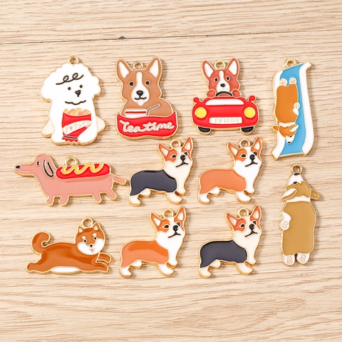 Cane Cartone Animato Smalto Lega Ciondoli Pendenti Fai da Te Gioielli Accessori Corgi Bassotto Barboncino Shiba Inu Goccia d'Olio Metallo Ornamenti Appesi