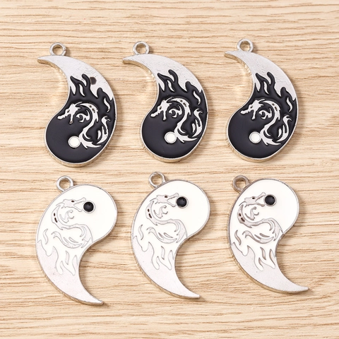 Chinese Style Yin Yang Tai Chi Pendants Alloy Dragon Pattern Enamel Charms For DIY Necklace Bracelet Earrings Jewelry Making