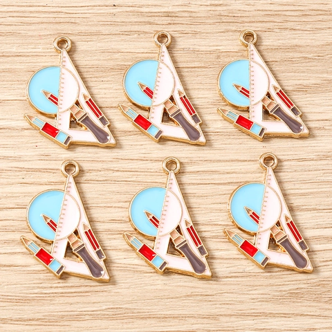 Ciondoli in Cancelleria in Lega di Zinco Smaltato per la Creazione di Gioielli Fai-da-te Righello Matita Bussola Tema Scuola