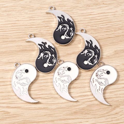 Chinese Style Yin Yang Tai Chi Pendants Alloy Dragon Pattern Enamel Charms For DIY Necklace Bracelet Earrings Jewelry Making