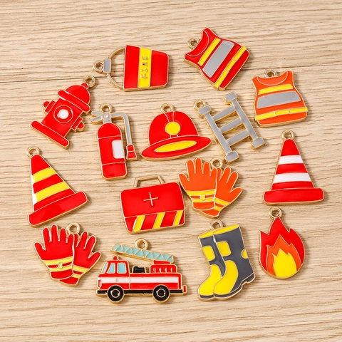Alloy Enamel Firefighter Charms Fire Truck Hydrant Extinguisher Pendants For DIY Jewelry Making Necklace Bracelet Accessory