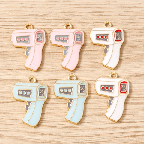 Thermometer Shape Alloy Enamel Pendants For DIY Jewelry Making Pink Blue White Cute Infrared Medical Theme Design Charms