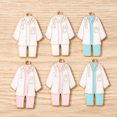Enamel Doctor Nurse Uniform Pendants Zinc Alloy Medical Scrubs Charms For DIY Necklace Bracelet Keychain Jewelry Making