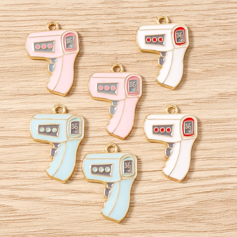 Thermometer Shape Alloy Enamel Pendants For DIY Jewelry Making Pink Blue White Cute Infrared Medical Theme Design Charms