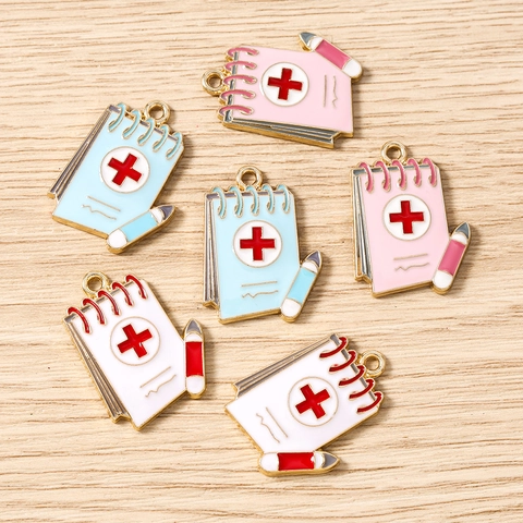 Ciondoli in Lega di Zinco Smalto Quaderno Medico Penna Per Infermiere Medico DIY Collana Braccialetto Portachiavi Gioielli Accessori