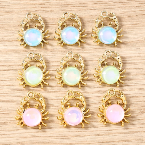 Ciondoli a Forma di Granchio in Lega Con Pietra Artificiale per Gioielli DIY Collana Bracciale Portachiavi Oro Rosa Verde Blu