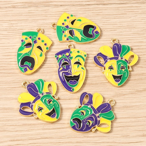 Mardi Gras Joker Clown Mask Charms Enamel Alloy Pendants For Earring Necklace Bracelet Jewelry Making DIY Crafts Findings