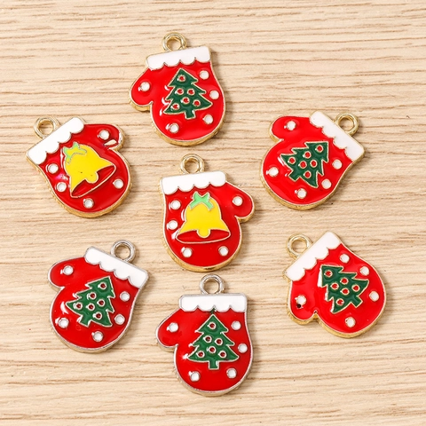 Christmas Alloy Enamel Pendants For DIY Jewelry Making Candy Cane Glove Gift Box Bell Charms For Necklace Earrings Keychain