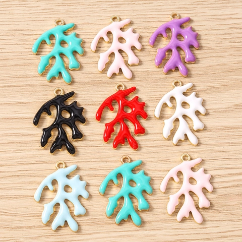 Email Koraal Legering Hangers Multi Kleur Botanische Tak Charmes Met Gouden Rand Voor DIY Oorbel Ketting Sieraden Maken