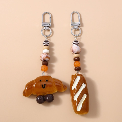Cute Simulation Food Bread Croissant Keychain Resin Beaded Bag Pendant Fashion Women Creative Charm Keychain Gift
