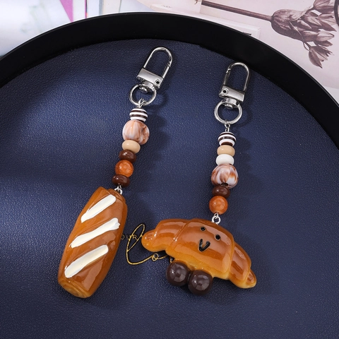 Cute Simulation Food Bread Croissant Keychain Resin Beaded Bag Pendant Fashion Women Creative Charm Keychain Gift