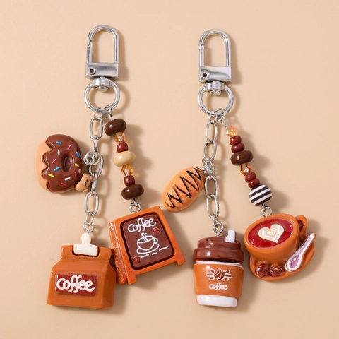 Porte-clés Café Nourriture Simulation Résine Créative Miniature Beignet Pain Tasse de Café Pendentif de Sac Bijoux Cadeau