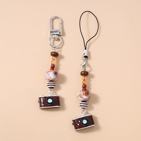 Vintage Camera Kralen Sleutelhanger Retro Camera Telefoon Lanyard Charm Kleurrijke Gemengde Kralen Tas Hanger Strap Accessoire Vrouwen Mannen Cadeau