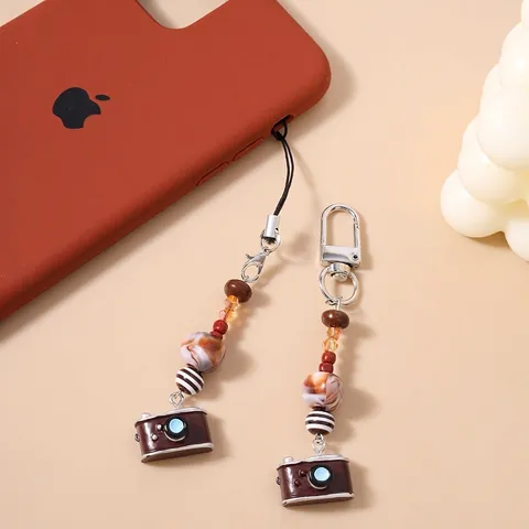 Vintage Camera Kralen Sleutelhanger Retro Camera Telefoon Lanyard Charm Kleurrijke Gemengde Kralen Tas Hanger Strap Accessoire Vrouwen Mannen Cadeau