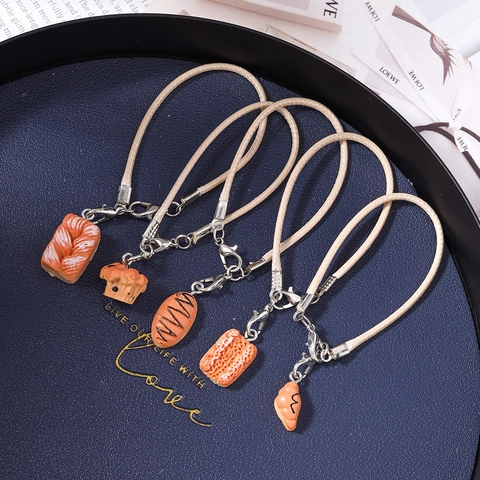 Kreative Simulation Lebensmittel Brot Kuchen Anhänger Harz Telefon Charm Tasche Schlüsselanhänger Für Damen Herren Dekorative Zubehör