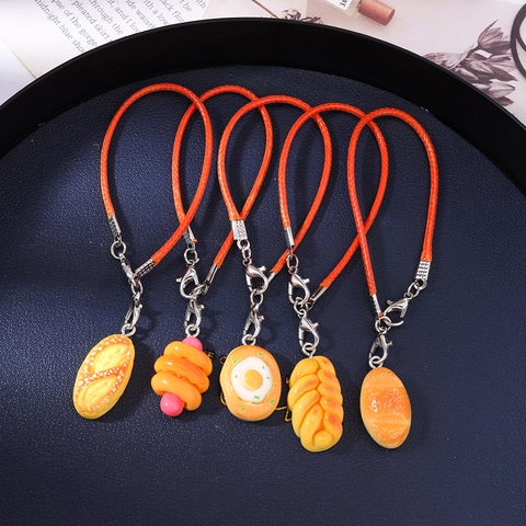 Simulation Brot Essen Schlüsselanhänger Anhänger Harz Legierung Orange Geflochtene Kordel Handy Lanyard Tasche Damen Schmuck