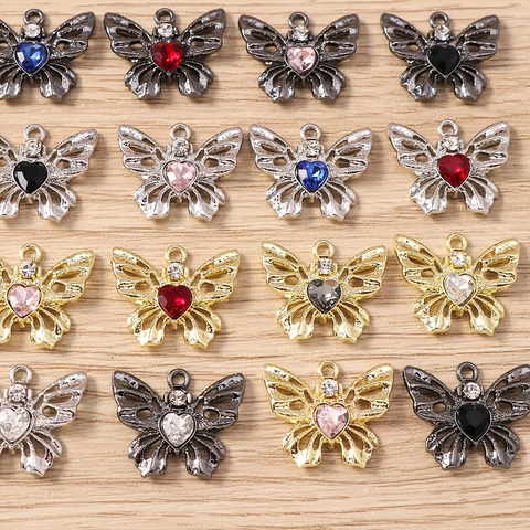Hohl Zinklegierung Schmetterling Anhänger Mit Herz Strass Für DIY Halskette Armband Ohrringe Schmuckherstellung Damen
