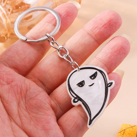 Cute Halloween Ghost Skeleton Resin Keychain Cartoon Marble Texture Keyring Bag Pendant For Festive Party Favors Gift